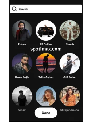 I took a screenshot from my device to show the user which different artists are available