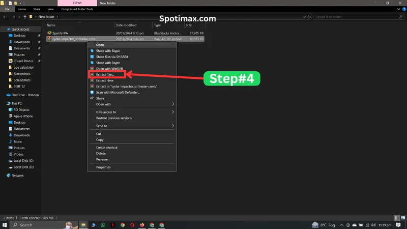 screenshot of how to download and install spotify++ ipa in iphone using cidiaimpactor step 4