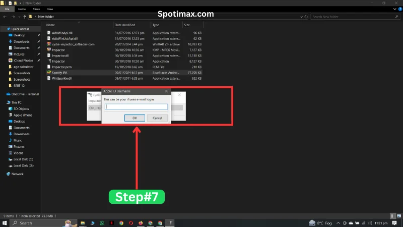 screenshot of how to download and install spotify++ ipa in iphone using cidiaimpactor step 7
