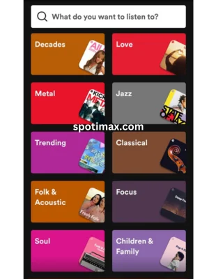 I took a screenshot from my device to show the user which different categories of music, podcasts, and storyline exists