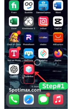 screenshot of how to download and install spoyify++ ipa using tweak box step#1