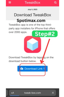 screenshot of how to download and install Tweakbox app in iphone step#2