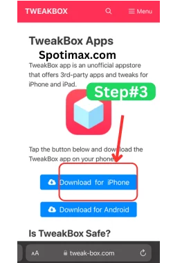 screenshot of how to download and install Tweabox app in iphone step#3