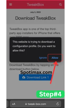 screenshot of how to download and install Tweakbox app in iphone step#4