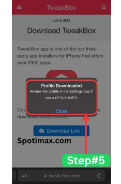 screenshot of how to download and install Tweakbox app in iphone step#5