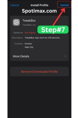 screenshot of how to download and install Tweakbox app in iphone step#7