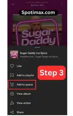 screenshot of How to clear queue on spotify and how to add songs in queue step 3