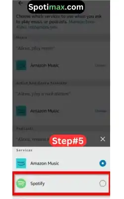 screenshot of how to set spotify as default music player on alexa step 5