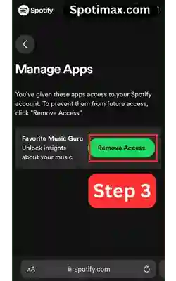 screenshot of how to unlink Favorite music guru from Spotify app step 3